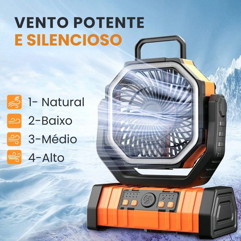 VentCAMP - Ventilador Recarregável Portátil 3 em 1 com luz LED de 20.000MAh e Painel Solar (ÚLTIMAS UNIDADES)